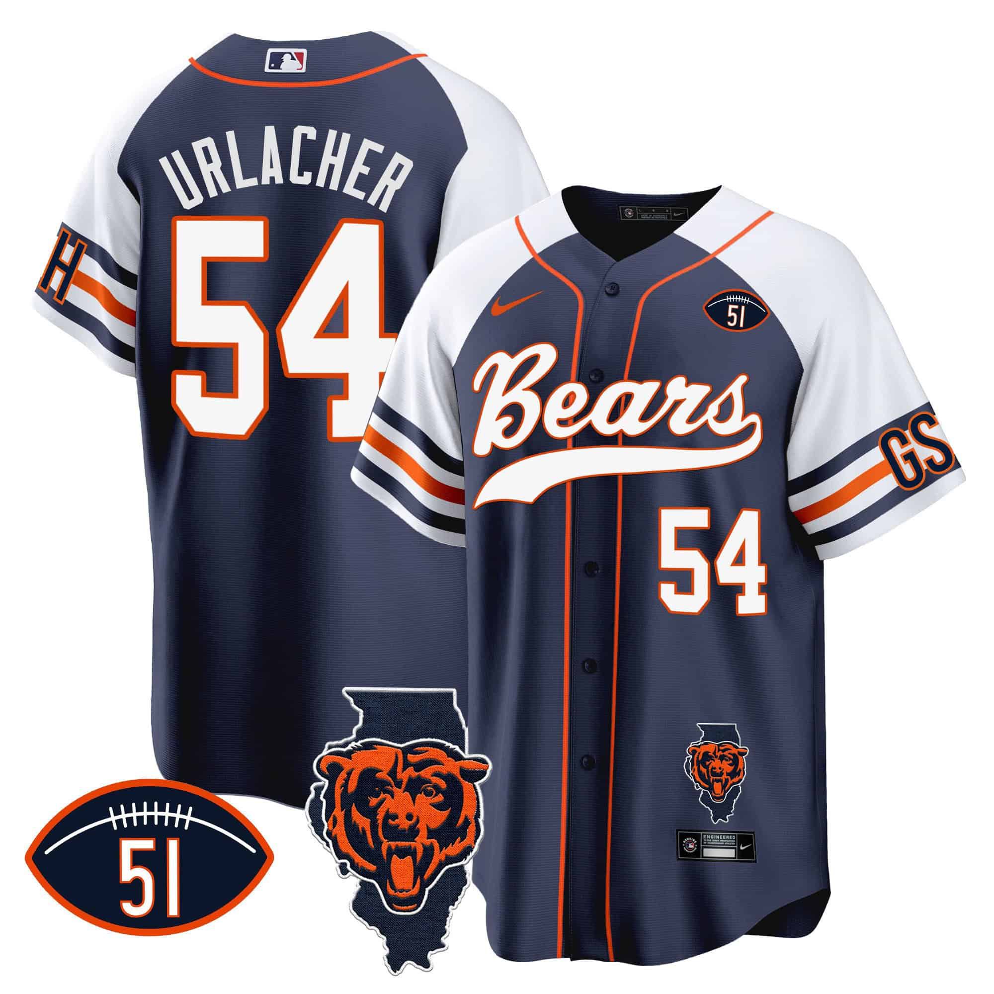 Men Chicago Bears #54 Urlacher Blue 2024 Nike Patch Baseball NFL Jersey